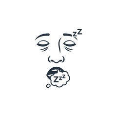 A stylized illustration of a sleepy face with closed eyes and an open mouth emitting 