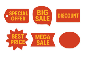 Sale tags collection with special offer, big sale, discount, best price, mega sale banners, shop coupon stickers, store badge set for online shopping promotion