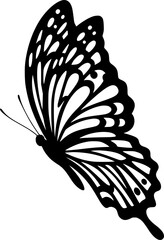 Graceful monarch butterfly silhouette in elegant side profile showcasing intricate wing patterns and delicate natural beauty