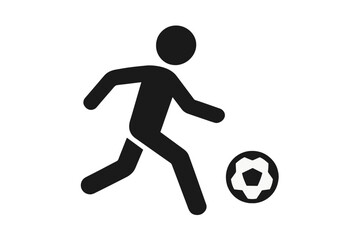 Minimalist soccer player icon kicking ball silhouette, vector illustration with transparent background, sports symbol, football athlete running vector graphic design