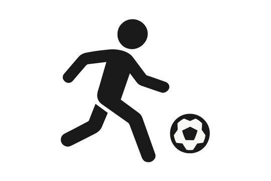 Minimalist soccer player icon kicking ball silhouette, vector illustration with transparent background, sports symbol, football athlete running vector graphic design