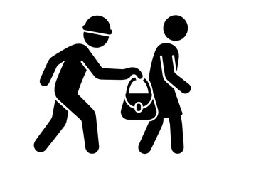 Thief Stealing Purse Vector Illustration, Pickpocket Icon Concept, Crime Theft Prevention Symbol, Black Silhouette Figures, Transparent Background, Safety Awareness Design