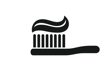 Toothbrush with toothpaste vector icon, dental hygiene illustration, oral care symbol with clean bristles and smooth toothpaste swirl, personal care and health design