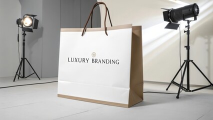 Elegant Shopping Bag Displayed in Studio with Bright Lighting for Luxury Branding Photography