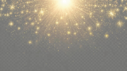 Golden light bursts forth, illuminating a space with radiant particles, creating a magical, ethereal atmosphere perfect for backgrounds and artistic designs.