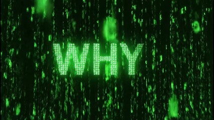 Mysterious digital interrogation, glowing text appears in the darkness with code rain background - Powered by Adobe