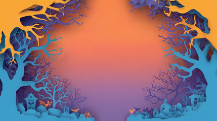 Halloween, powerpoint, poster, back ground, cute, bright, colorful, paper cut style