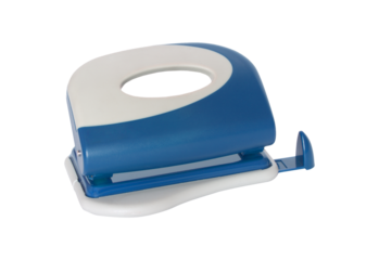 Blue and white office hole punch isolated on transparent background