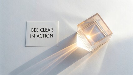 Clear Prism Reflecting Light with Text Card Encouraging Clarity and Focus for Creative and Inspirational Projects