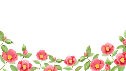 水彩で描いた椿の花のフレーム飾り