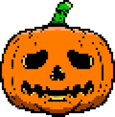 Pixel art halloween pumpkin icon isolated on white background. Vector illustration