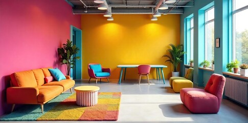 Vibrant Rainbow Office Colorful Workspace for Creative Startups and Businesses