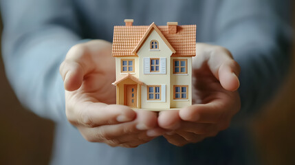 A real estate agent presenting model homes to clients, explaining mortgage loan contracts and home insurance policies.