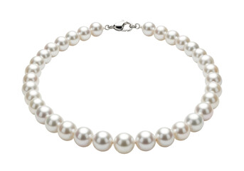 Elegant Pearl Necklace Displayed Against Black Background with Reflective Lighting