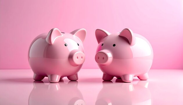 Dos huchas rosas enfrentadas sobre fondo pastel simbolizando ahorro compartido y finanzas positivas