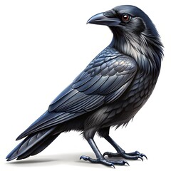 Raven with Red Eyes on White Background crow bird