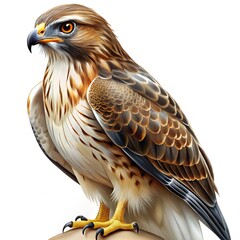 Red-tailed Hawk Perched on Rock on White Background