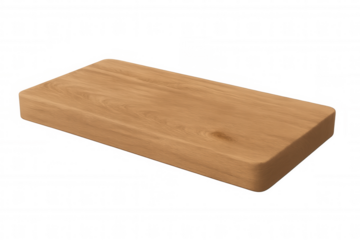 Wooden cutting board for food preparation, an essential kitchen utensil with natural wood texture, transparent background
