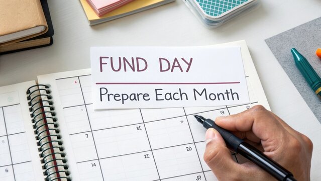 Monthly Fund Day Planning with Calendar and Pen for Effective Budget Management and Financial Organization