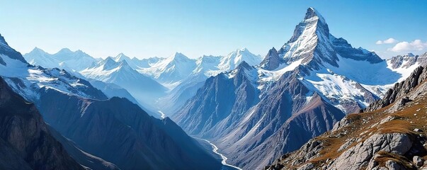 Majestic Snow-Capped Mountains Breathtaking Panoramic View of Rugged Peaks and Challenging Cliffs for Adventurous Souls