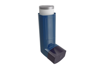 Blue inhaler for asthma treatment isolated on transparent background