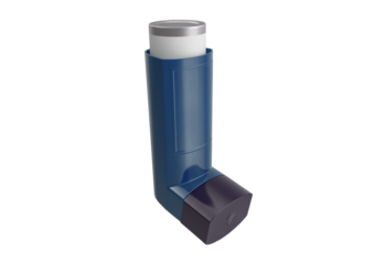 Blue inhaler for asthma treatment isolated on transparent background