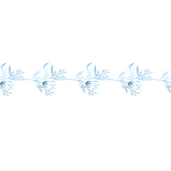 Seamless border. Plant branches with flowers. Blue. Watercolor.