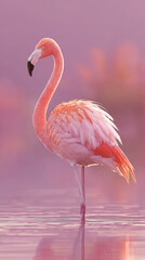 Fototapeta premium Flamingo bird pink standing lagoon reflection water elegant nature wildlife grace