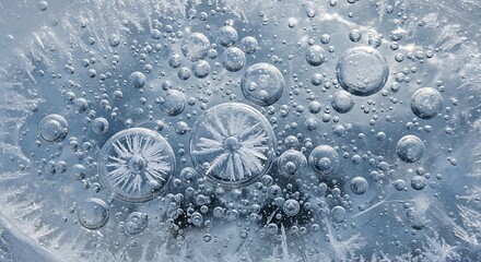 Abstract macro photography of ice crystals and bubbles.