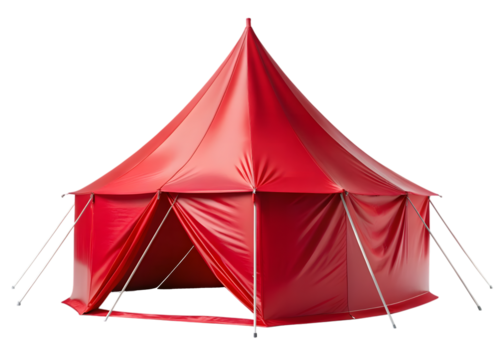 Large Red Circus Tent with Open Entrance conical isolated on a transparent background - Powered by Adobe