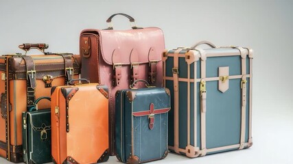 Video clip Group of luggage sitting together on a floor or airport, ideal for travel, adventure and transportation themes