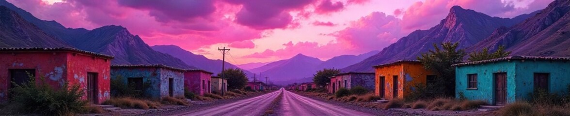 Surreal Dreamscape Vibrant Decaying Mexican Architecture Under a Bruised Purple Sky