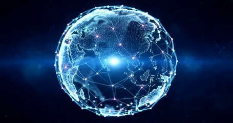 Futuristic digital globe illustrating global connectivity and data flow - Powered by Adobe