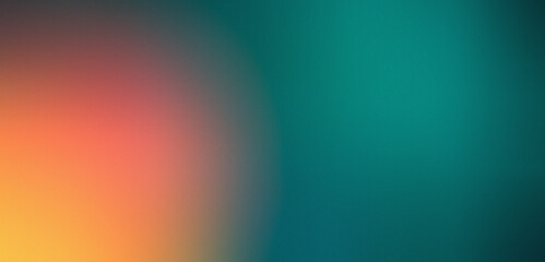 Abstract gradient teal and orange background . Grainy color gradient background in orange and teal . horizontal bright orange - dark teal gradient background 