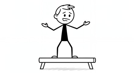 Stickman Figure Character Standing on Examination Table Expressing Confusion and Uncertainty in a Medical Setting Isolated on White Background Cartoon Pictogram Illustration Concept