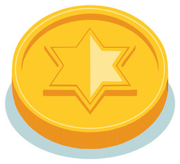 Golden coin with Star of David symbol representing Jewish culture wealth religion success and reward