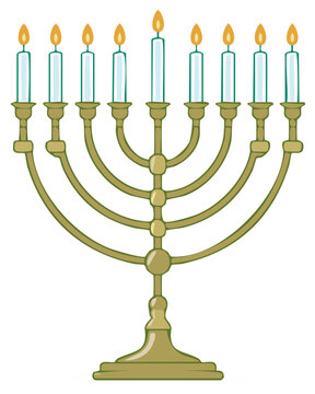 gold menorah with lit candles clip art preview