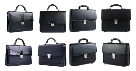 Variety of Black Business Briefcases for Professional Use, isolated on transparent background