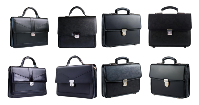 Variety of Black Business Briefcases for Professional Use, isolated on transparent background