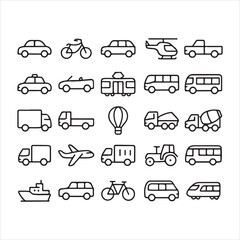 Linear transport icon set for web and mobile apps.