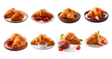 Delicious Croissants with Assorted Dips and Fresh Fruits Display, Bundle Set Collection, Isolated on Transparent Background