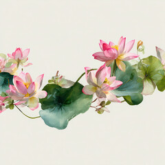 Pink lotus flower green leaf watercolor floral pattern soft petal bold petal nature botanical elegant decorative spring serene