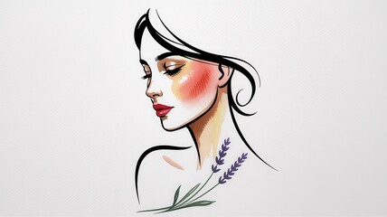 Woman with Lavender Tattoo and Makeup Watercolor Illustration