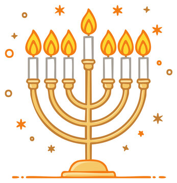 golden menorah with lit candles clip art preview