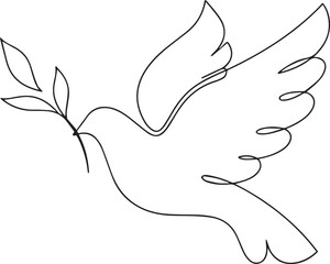 Obraz premium Minimalist single line drawing of a dove carrying a branch