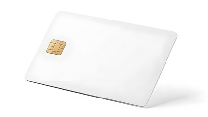 A blank white credit card with a visible gold chip, angled on a white background, casting a soft shadow.