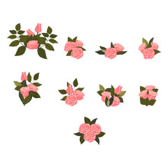 Light pink roses. A set of compositions for your design. Vector illustration on a white background.