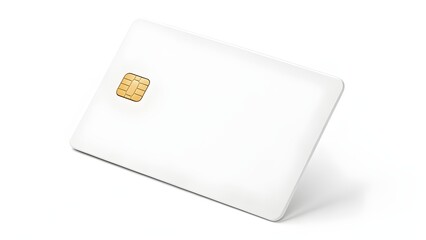 A blank white credit card with a gold chip is displayed on a white background.