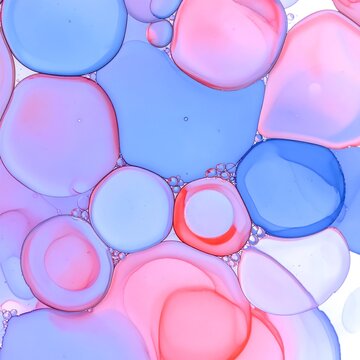 Fondo abstracto de burbujas en tonos azul y rosa con efecto transl&uacute;cido y textura fluida