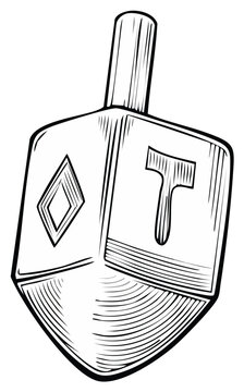black and white dreidel spinning clip art preview